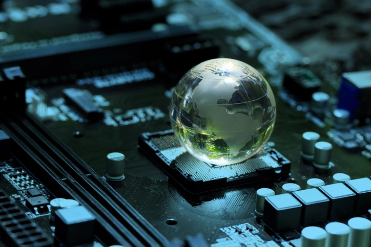 En grøn klode på et computer dashboard - skal vise grøn omstilling og kunstig intelligens AI